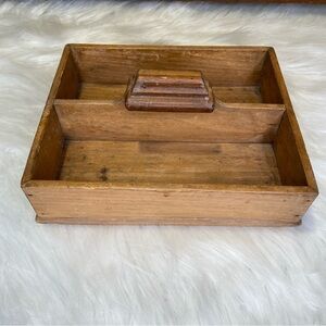 Antique Handmade Mixed Wood Divided Knife Utensils Box With Top Handle Pine?
